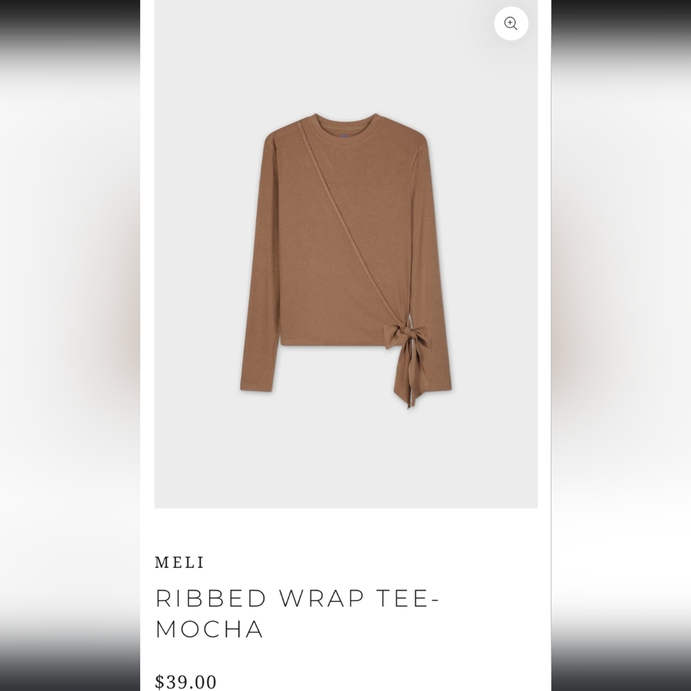 Brown/Mocha Meli Long Sleeve Faux Wrap Ribbed Tee - New With Tags